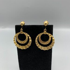 Gold-tone 1 1/4" Double Hoop Earrings with Clip Closure